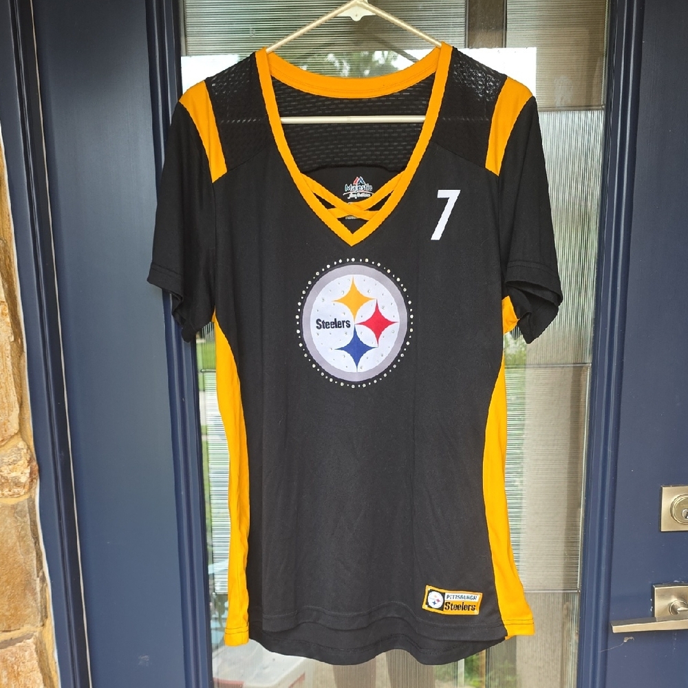 NFL Steelers Black and Gold Women's Majestic Jersey - Ben Roethlisberger #7